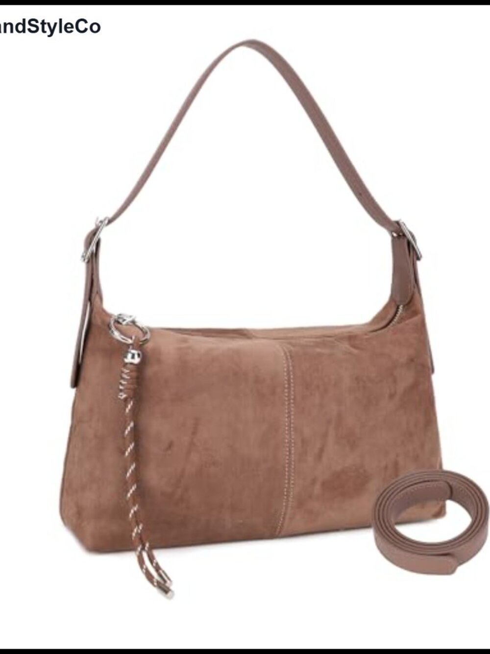 Vegan Suede Slouchy Hobo Shoulder Bag Crossbody with Adjustable Strap & Keychain
